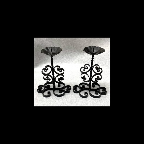 Vintage MCM Spanish Revival Wrought Iron Scroll Candelabras - Picture 1 of 2
